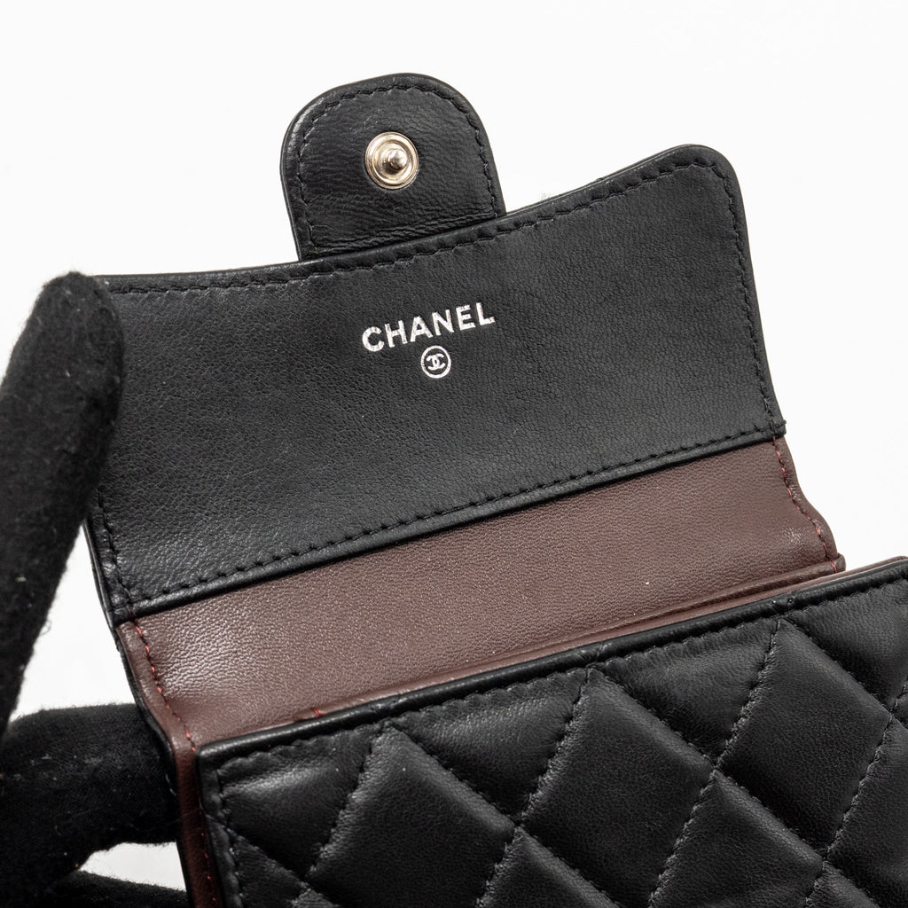 CHANEL SMALL CLASSIC FLAP WALLET LAMBSKIN BLACK SHW
