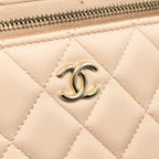 Chanel Top Handle Long Vanity Case Lambskin Beige Pink LGHW (Microchip)