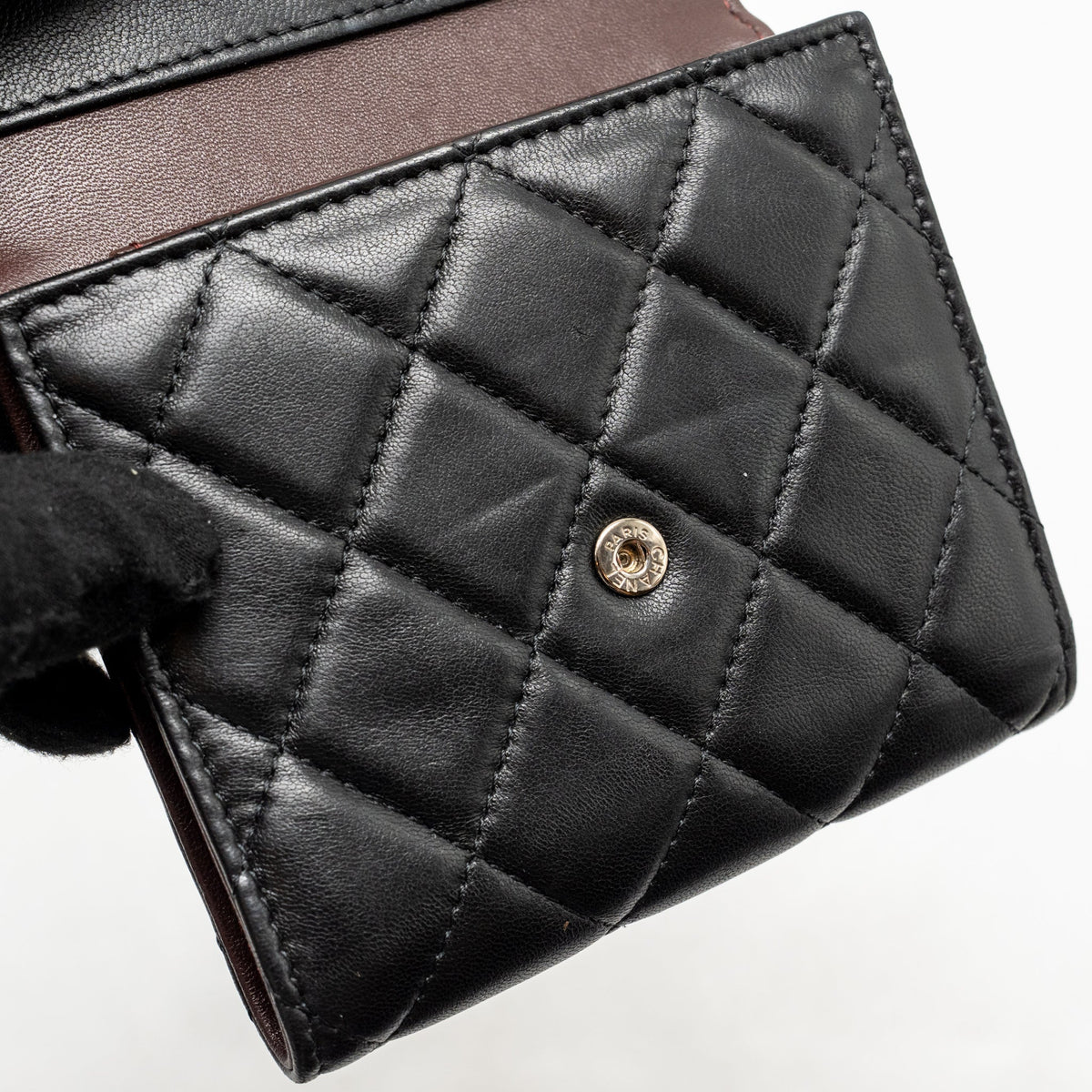 CHANEL SMALL CLASSIC FLAP WALLET LAMBSKIN BLACK SHW