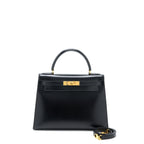 Hermes Vintage Kelly 28 Box Black GHW Stamp Circle R