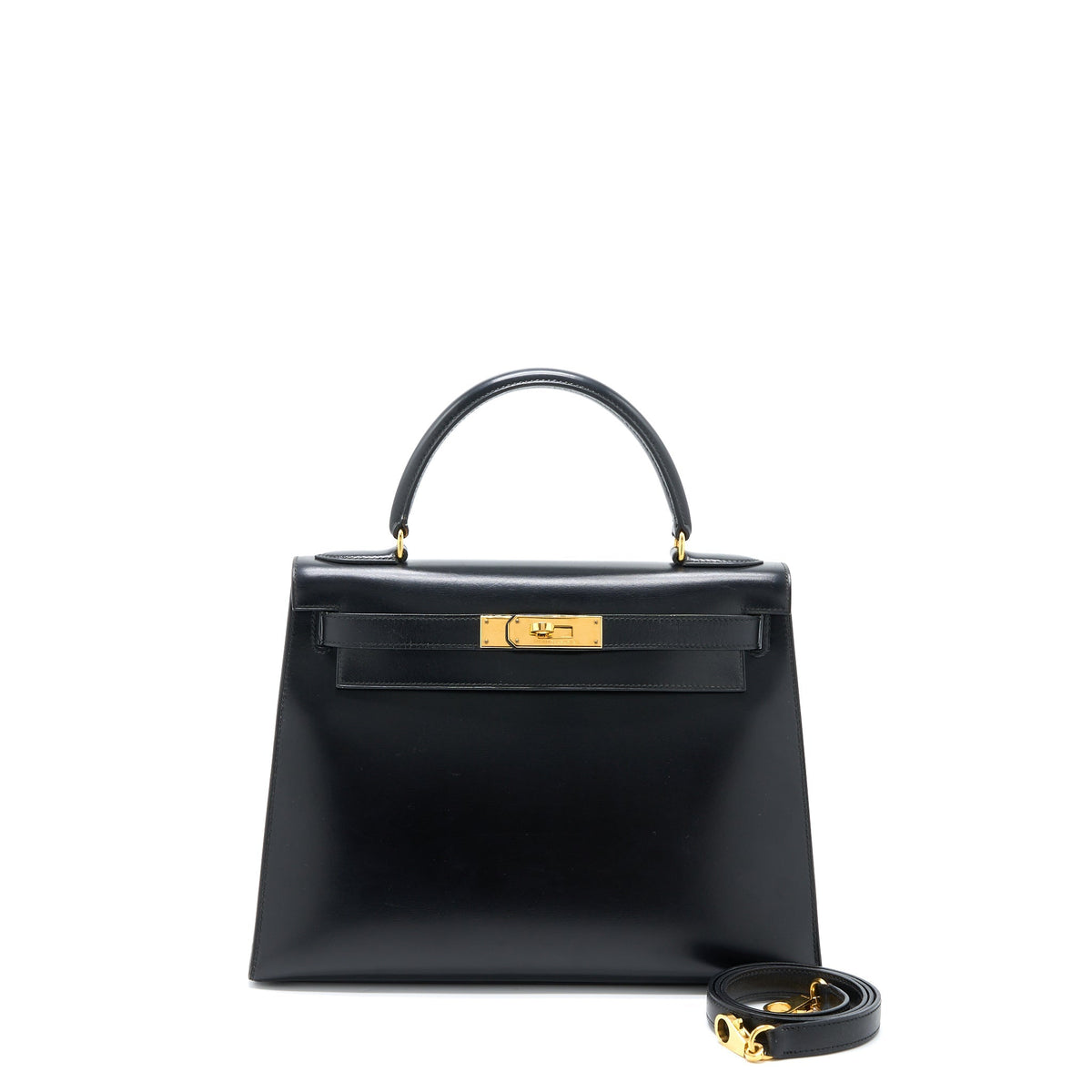 Hermes Vintage Kelly 28 Box Black GHW Stamp Circle R