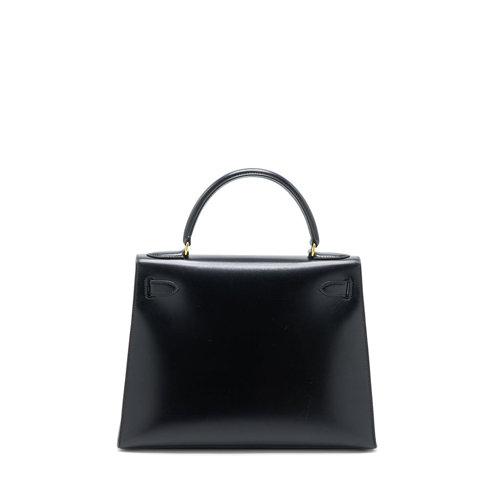 Hermes Vintage Kelly 28 Box Black GHW Stamp Circle R
