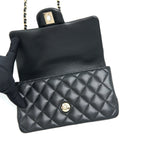 CHANEL 22A TOP HANDLE MINI RECTANGULAR FLAP BAG LAMBSKIN BLACK GHW (MICROCHIP)