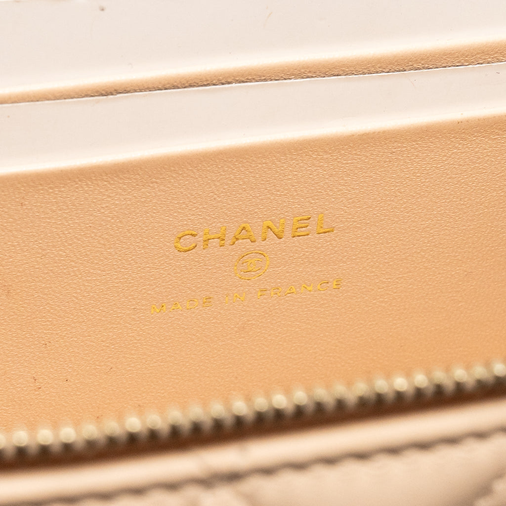 Chanel Top Handle Long Vanity Case Lambskin Beige Pink LGHW (Microchip)