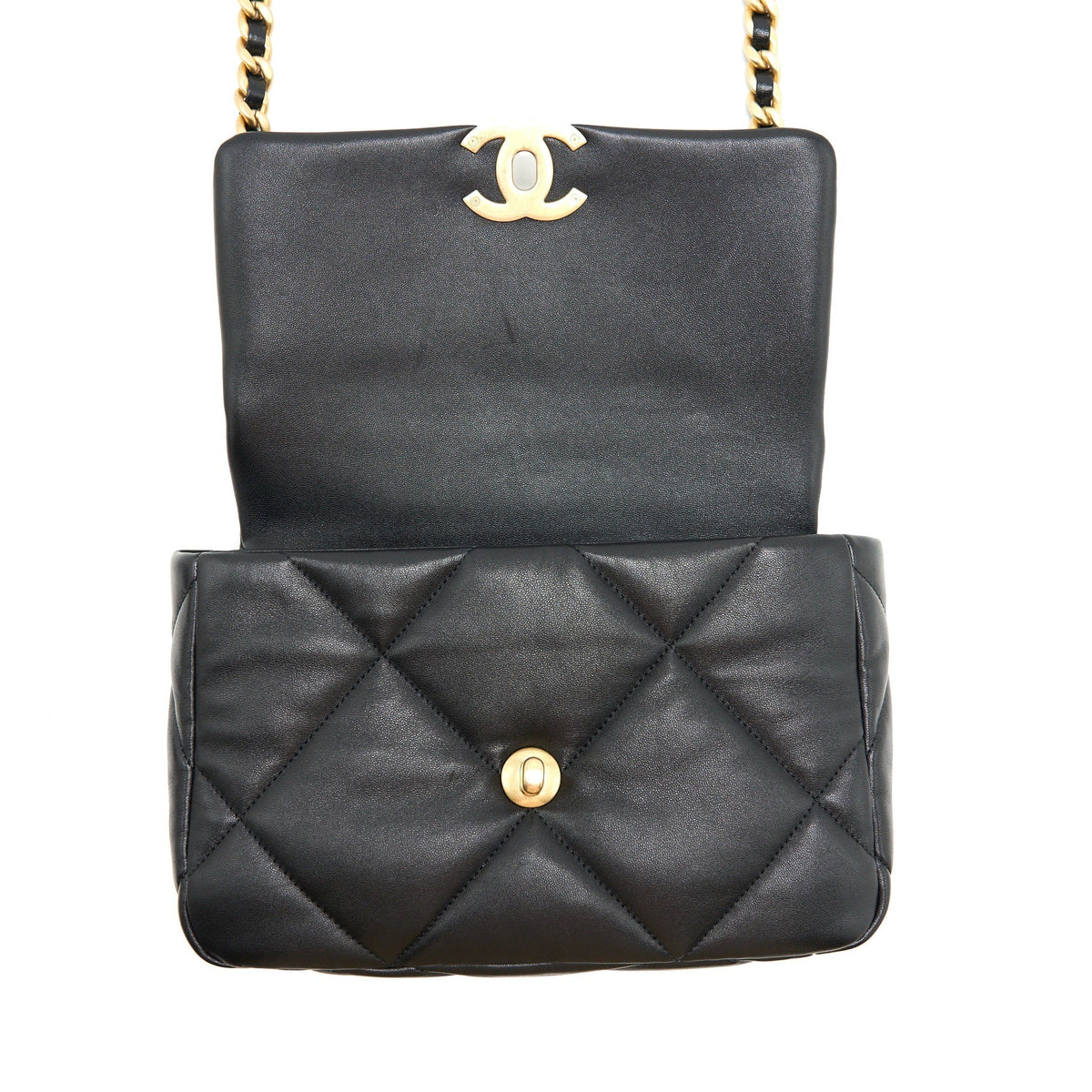 CHANEL 19 FLAP BAG SMALL LAMBSKIN BLACK GOLD/SLIVER HARDWARE