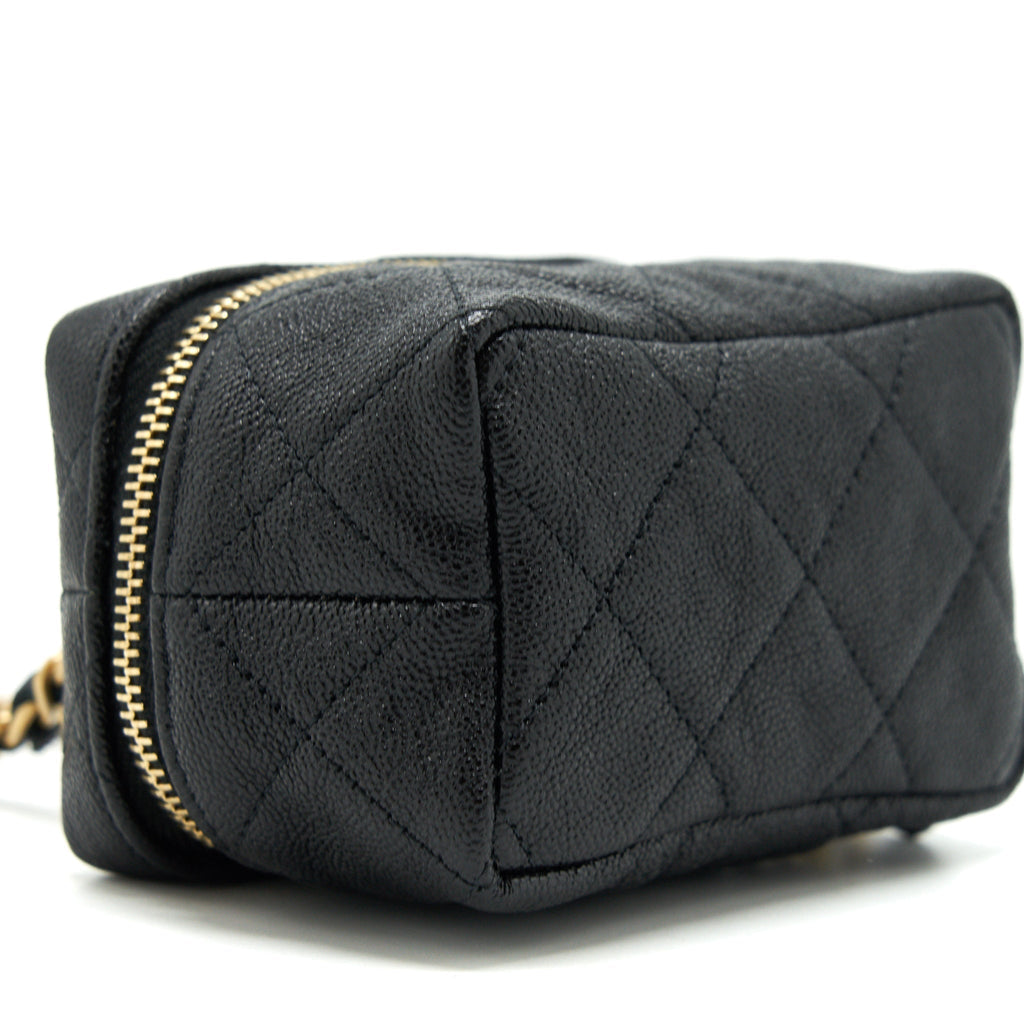 CHANEL TOP HANDLE MINI ZIPPER SOFT VANITY WITH CHAIN CAVIAR BLACK GHW