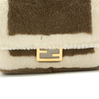 FENDI NANO BAGUETTE CHARM BAG WITH CHAIN BROWN/ CREAM GHW