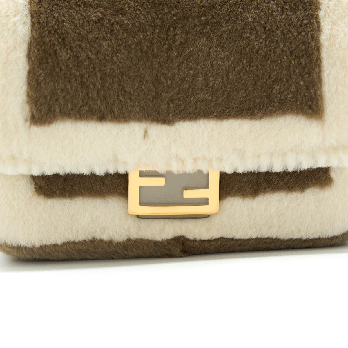 FENDI NANO BAGUETTE CHARM BAG WITH CHAIN BROWN/ CREAM GHW