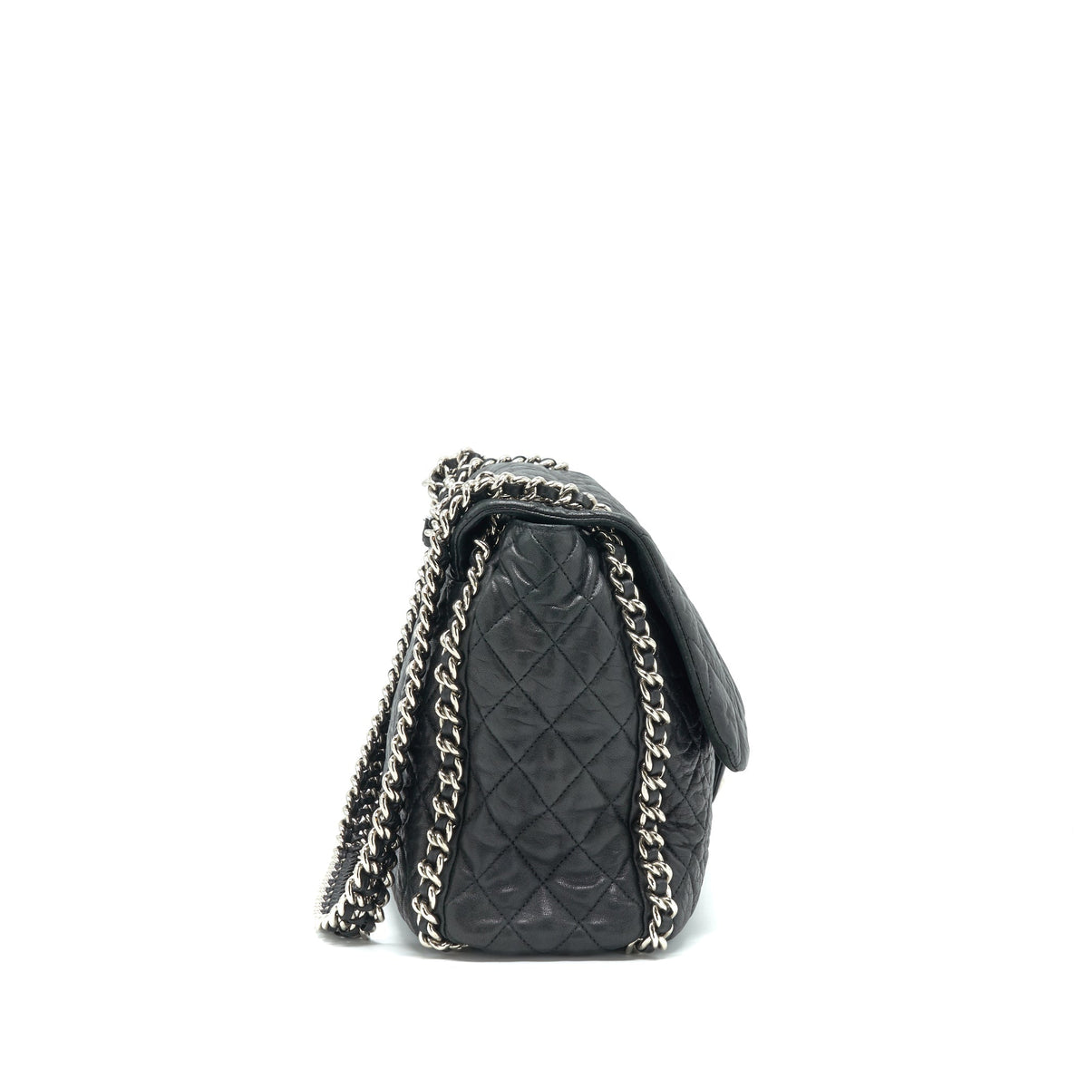 CHANEL QUILTED LEATHER WITH CHAIN SHOULDER BAG XL BLACK SHW