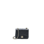CHANEL MINI SQUARE FLAP BAG CHEVRON LAMBSKIN BLACK LGHW