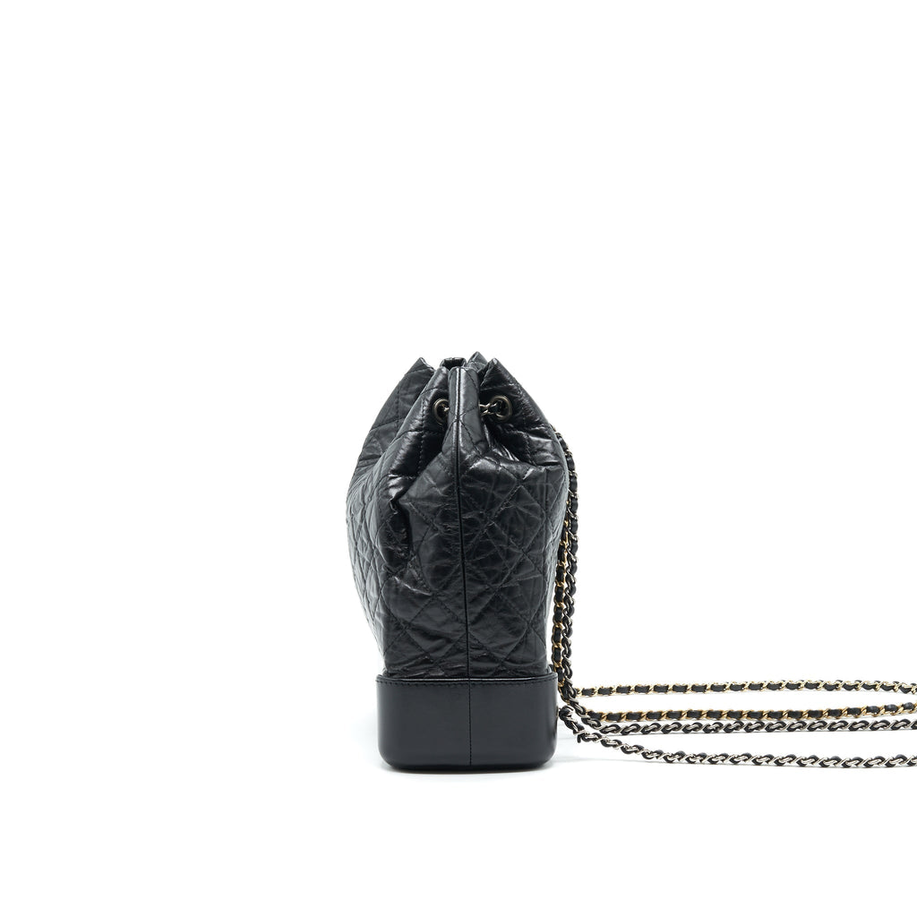 CHANEL GABRIELLE BACKPACK AGED CALFSKIN/ SMOOTH CALFSKIN BLACK RUTHENIUM HARDWARE