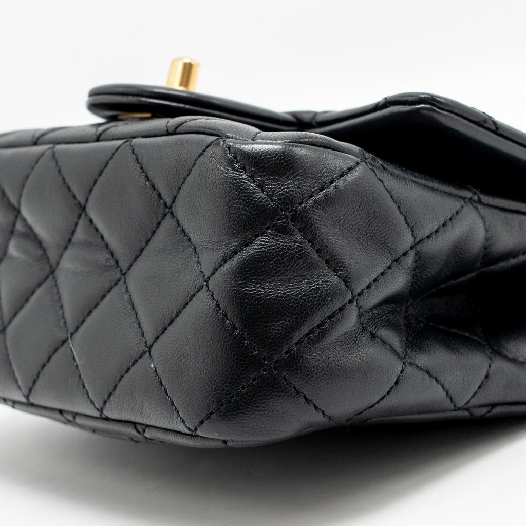 CHANEL PEARL CRUSH MINI SQUARE FLAP BAG LAMBSKIN BLACK GHW (MICROCHIP)