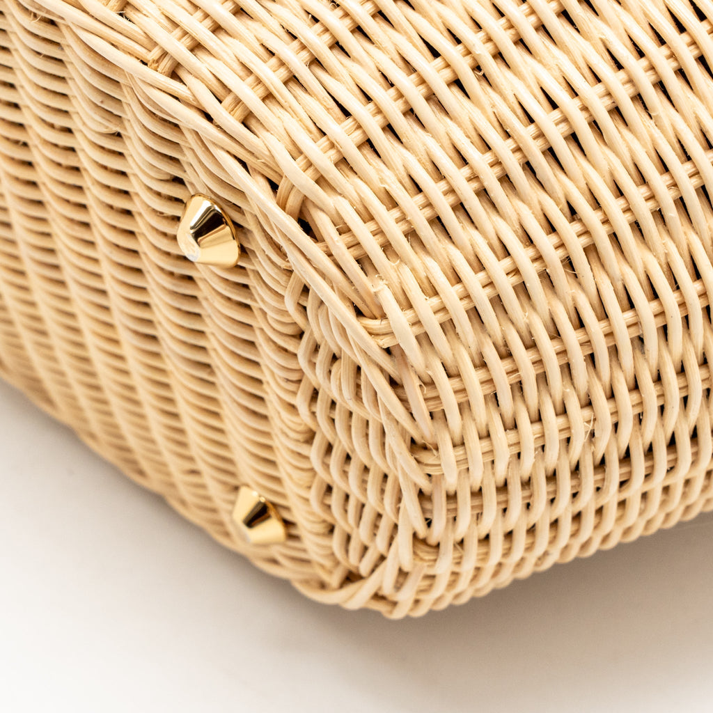 Prada Wicker Shopping Bag Canvas/Woven Tan/Black GHW