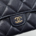 CHANEL CLASSIC LONG FLAP WALLET CAVIAR NAVY LGHW