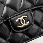 CHANEL MINI TOP HANDLE FLAP COIN PURSE WITH CHAIN LAMBSKIN BLACK LGHW