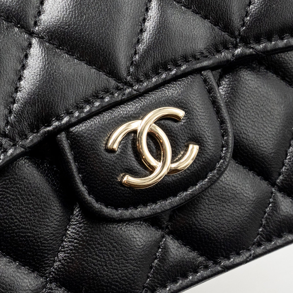 CHANEL MINI TOP HANDLE FLAP COIN PURSE WITH CHAIN LAMBSKIN BLACK LGHW