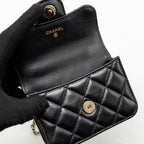 CHANEL MINI TOP HANDLE FLAP COIN PURSE WITH CHAIN LAMBSKIN BLACK LGHW