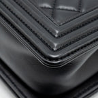 CHANEL SMALL BOY BAG CALFSKIN BLACK RUTHENIUM HARDWARE