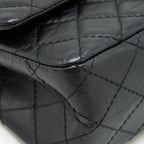 CHANEL 2.55 225 SMALL REISSUE DOUBLE FLAP BAG AGED CALFSKIN BLACK GHW