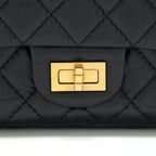 CHANEL 2.55 225 SMALL REISSUE DOUBLE FLAP BAG AGED CALFSKIN BLACK GHW