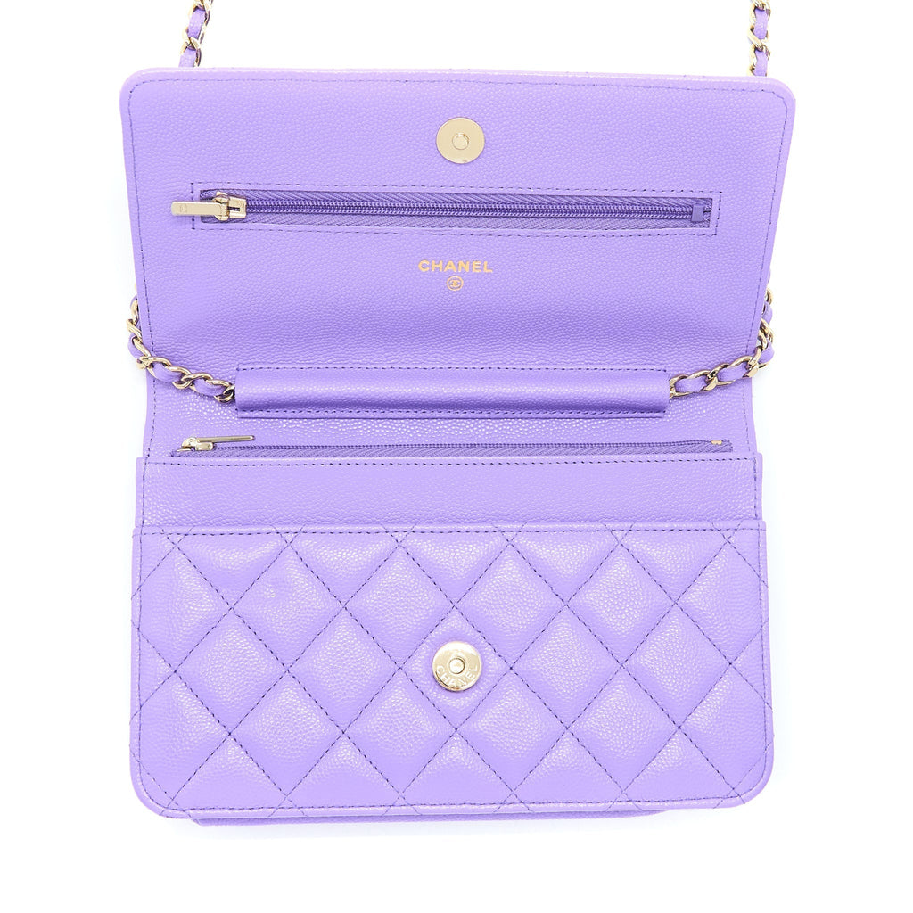 CHANEL CLASSIC WALLET ON CHAIN CAVIAR PURPLE LGHW