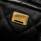 CHANEL MEDIUM 22 BAG GOLD LETTER SHINY CALFSKIN BLACK BRUSHED GHW (MICROCHIP)