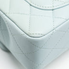 CHANEL TOP HANDLE MINI RECTANGULAR FLAP BAG LAMBSKIN LIGHT BLUE LGHW (MICROCHIP)