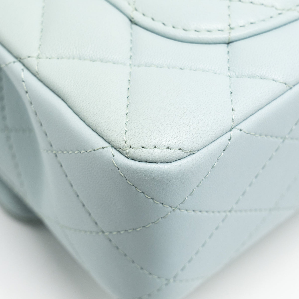 CHANEL TOP HANDLE MINI RECTANGULAR FLAP BAG LAMBSKIN LIGHT BLUE LGHW (MICROCHIP)