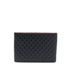 CHANEL QUILTED ZIP AND FLAP POUCH/CLUTCH LARGE MODEL LAMBSKIN BLACK LGHW