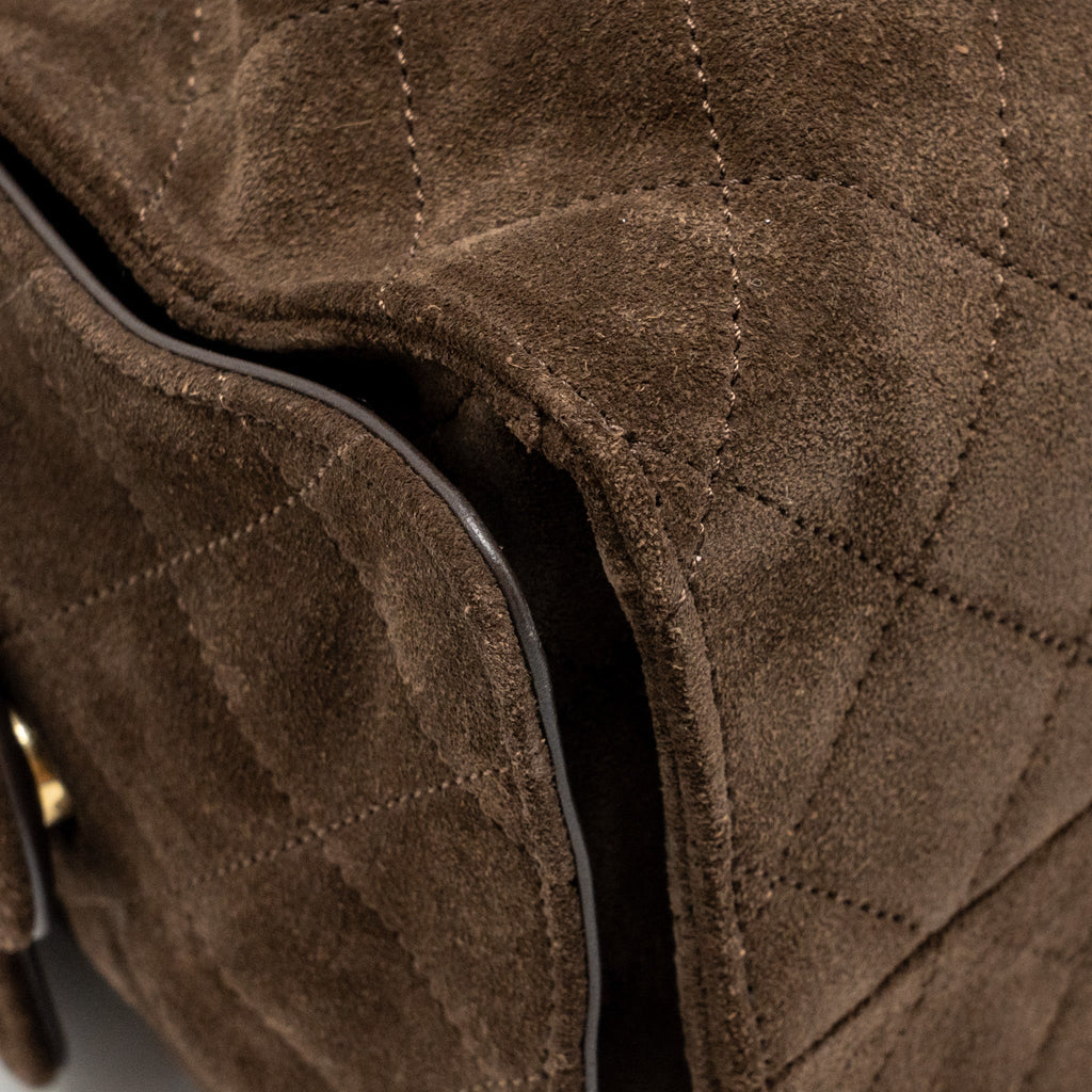 Chanel Medium 25 bag suede leather brown GHW (microchip)