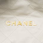 CHANEL SMALL 22 BAG GOLD LETTER SHINY CALFSKIN WHITE BRUSHED GHW (MICROCHIP)