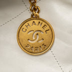 CHANEL SMALL 22 BAG GOLD LETTER SHINY CALFSKIN WHITE BRUSHED GHW (MICROCHIP)