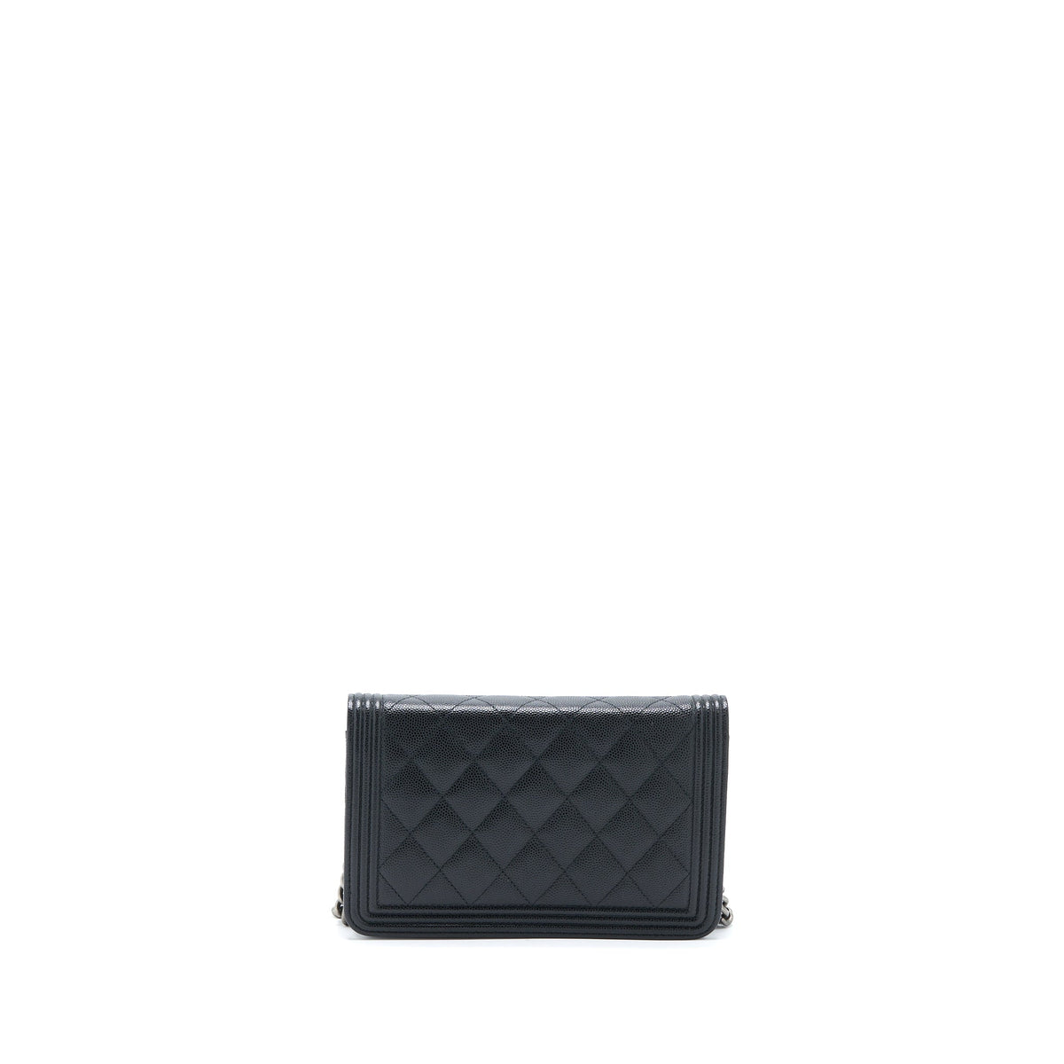 CHANEL BOY WALLET ON CHAIN CAVIAR BLACK RUTHENIUM HARDWARE (MICROCHIP)