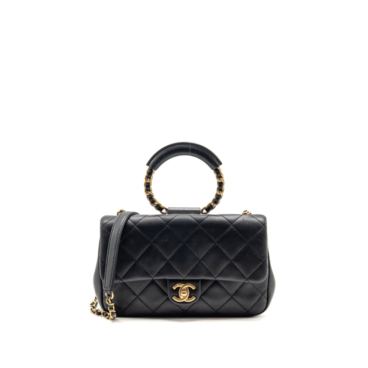 Chanel Loop Top Handle Flap Bag Lambskin Black GHW