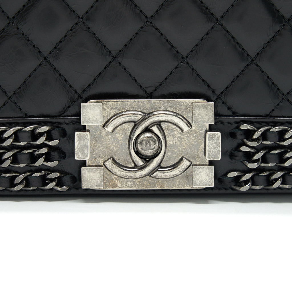 CHANEL OLD MEDIUM LEBOY BAG WITH CHAIN EDGE BLACK