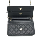 CHANEL 22S DETAILED LOGO WALLET ON CHAIN CAVIAR BLACK LGHW
