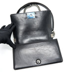 CHANEL OLD MEDIUM LEBOY BAG WITH CHAIN EDGE BLACK