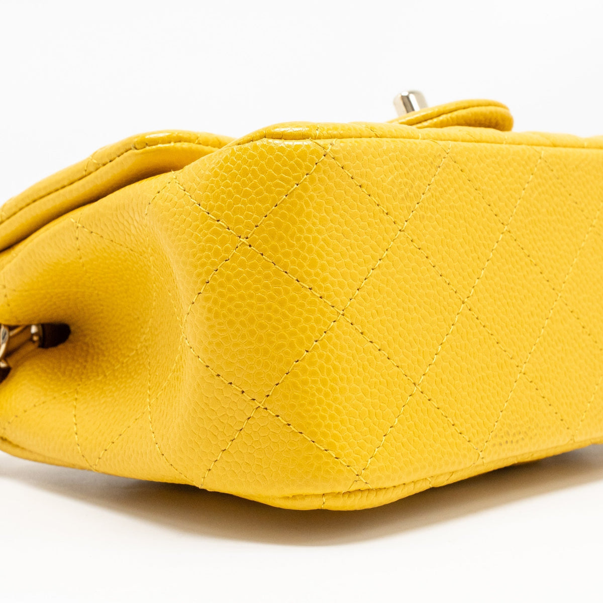 CHANEL CLASSIC MINI SQUARE FLAP BAG CAVIAR YELLOW LGHW