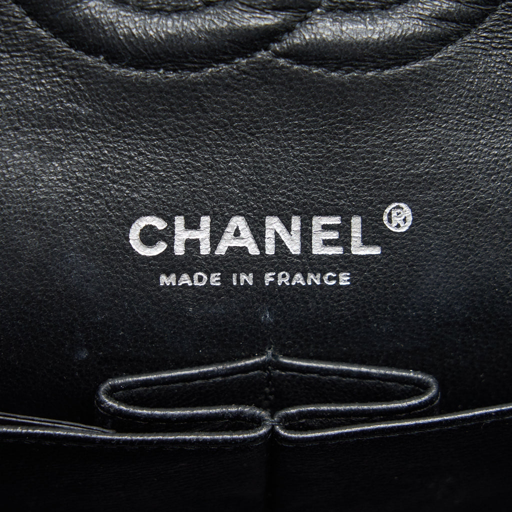 CHANEL PATENT LEATHER MEDIUM CLASSIC DOUBLE FLAP BAG BLACK SHW