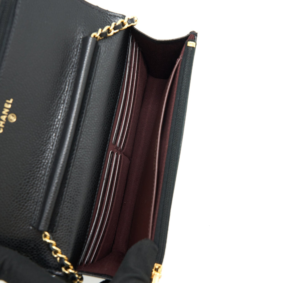 CHANEL CLASSIC WALLET ON CHAIN CAVIAR BLACK LGHW (MICROCHIP)