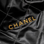 CHANEL MEDIUM 22 BAG WHITE STITCHING CALFSKIN BLACK GHW (MICROCHIP)