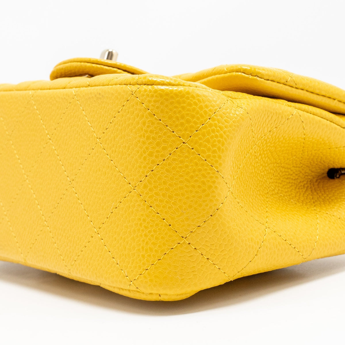 CHANEL CLASSIC MINI SQUARE FLAP BAG CAVIAR YELLOW LGHW
