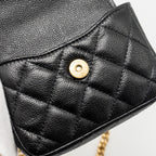 CHANEL COCO LOVE MINI FLAP WALLET WITH CHAIN CAVIAR BLACK GHW (MICROCHIP)