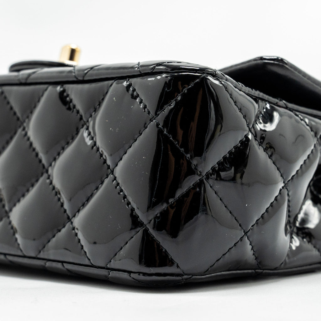 CHANEL MINI RECTANGULAR FLAP BAG PATENT BLACK LGHW