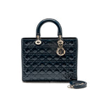 Dior Large Lady Dior Cannage Patent Blue SHW