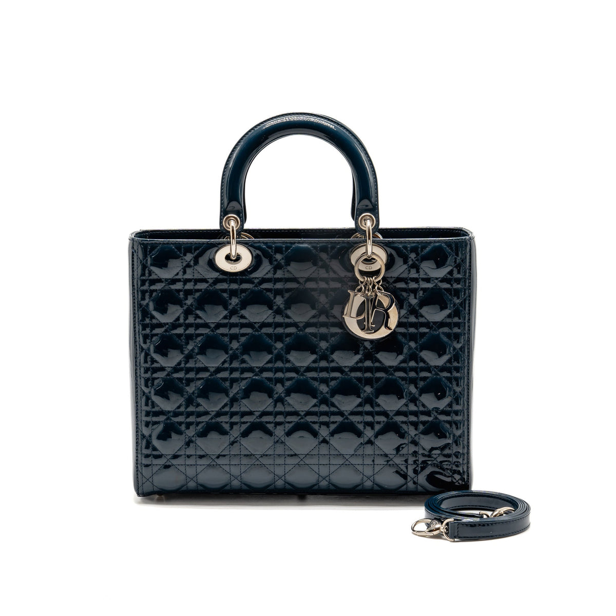 Dior Large Lady Dior Cannage Patent Blue SHW