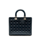 Dior Large Lady Dior Cannage Patent Blue SHW