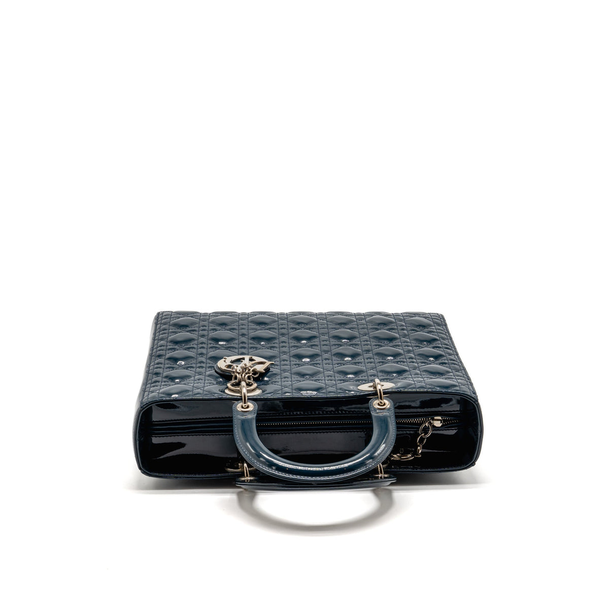 Dior Large Lady Dior Cannage Patent Blue SHW