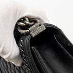 CHANEL TOP HANDLE BOY BAG LIMITED EDITION GRAINED CALFSKIN BLACK RUTHENIUM SILVER HARDWARE