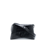 BALENCIAGA SMALL DOWNTOWN SHOULDER BAG CROC EMBOSSED LEATHER BLACK WITH BLACK HARDWARE